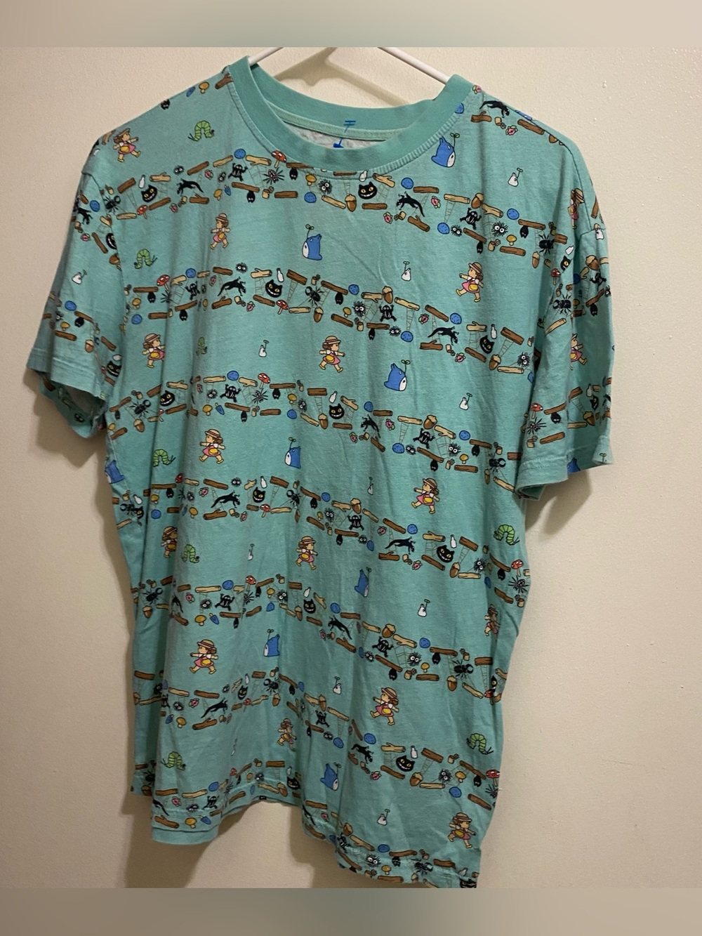 My Neighbor Totoro Womens S Small 40” Tee T Shirt Green Allover Character Print